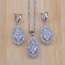 Promotion White Cubic Zircnoia  Silver Color Bridal Jewelry Sets For Women Brace - £32.94 GBP