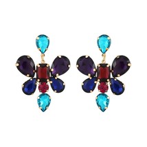 Blue Series Cute Crystal Earrings Women Popular Europe Style Korean Jewelry Geom - £10.32 GBP