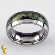Men&#39;s Tungsten Carbide Band Ring w/ Green Marble Stripe Size 8.25 - £67.03 GBP