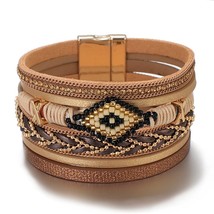 Evil Eye Leather Bracelets For Women Fashion Ladies Bohemian Wide Wrap Charm Bra - £13.23 GBP