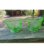 Vintage Federal Georgian Love Bird Green Vaseline Glass Creamer and Open... - $346.64 MXN