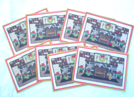 8 Norcross Christmas Cards Needlepoint Print Yuletide Log Fireplace New Vintage - £18.68 GBP