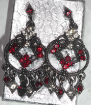 Gothic Black Victorian Style Drop Pierced Earrings Vampire Red White Rhi... - £14.00 GBP