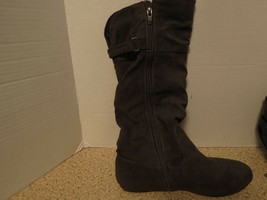 Womens Gray Suede Leather Zipper Slouch Boots Low Heel Size 4M - £8.37 GBP