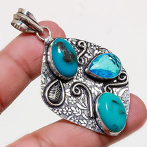 Copper Turquoise London Blue Topaz Gemstone Fashion Pendant Jewelry 2.80&quot; SA 571 - £4.78 GBP