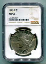 1923-D Peace Silver Dollar Ngc AU58 Nice Original Coin From Bobs Coins Fast Ship - £89.82 GBP