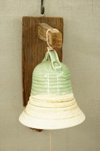 Garden Studio Art Pottery Sage Green Cream Bell Mounted on Driftwood - £28.12 GBP