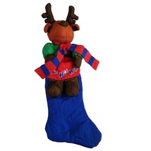 Vintage Reindeer Christmas Stocking Plush Parachute Nylon Puffy 1980s 80s Read - £23.85 GBP
