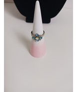 Aurora Borealis Silvertone Blue Gem Ring Marked LR size 9 - $421.81 MXN