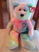 TY Happy Birthday B.B. Bear Large 14" Beanie Buddy Original Tye Dye Bear 2001 - £9.43 GBP