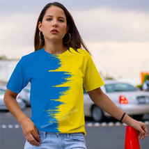 Blue Yellow Ukraine Flag T Shirt Women Short Sleeve Harajuku Cute Top Tee - $10.99+