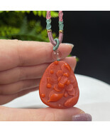 South Red Agate Pendant Necklace Hand Carved Lucky Koi Carp Fish Lotus M... - $164.99