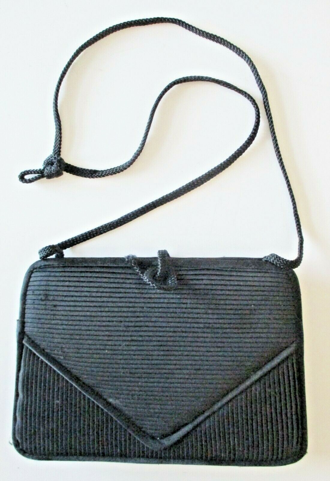 Vintage La Regale Black Clutch  Cotton Ribbed Handbag - $24.75