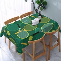 Tennis Rackets and Balls Rectangle Tablecloth Green 54x72 Inch Waterproo... - £36.44 GBP