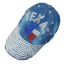 Texas Flag Sequin Bejeweled Ball Cap Hat Distressed Adjustable Jeans Baseball - £15.65 GBP