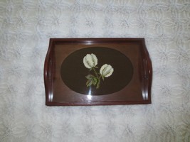 Sudberry 8.5&quot; x 12.5&quot; HARDWOOD Handled SERVING TRAY w/Glass Covered NEED... - $35.00