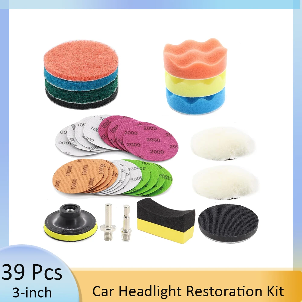 39PCS Car Headlight Restoration Kit with 3Inch Car Care Sanding Discs Pad Wet - £14.58 GBP