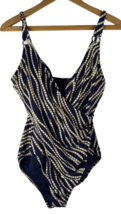 Michael Kors Swimsuit Size 6 Navy Blue Chain &amp; Logo Wrap Front One Piece... - $55.92