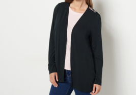 G.I.L.I. Knit Cardigan with Beaded Mesh Detail BLACK, LARGE  A468945 - £23.64 GBP