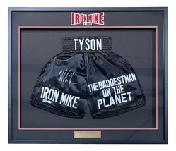 Mike Tyson Signed Framed Custom Black Baddest Man Boxing Trunks JSA ITP - £380.58 GBP