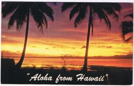 Postcard Aloha From Hawaii Sunset Palm Trees - $2.06