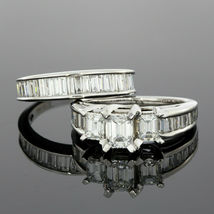 2.85Ct Princess &amp; Baguette Cut VVS1/D Diamond Ring Set 14k White Gold finish - £96.55 GBP