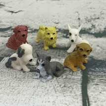 Dog Figures Lot Small Rubber Puppies White Brown Gray #1 - £11.86 GBP