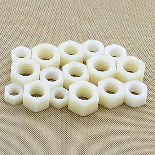 Bluemoona 100 Pcs - Nylon Hex Nuts White Metric Thread Plastic Hex Head Nuts Whi
