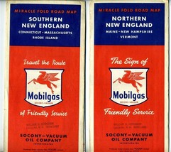 Socony Mobil Oil Co Miracle Fold Maps of Southern &amp;  Northern New England 1952 - £12.41 GBP