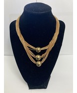 Vintage boxchain and round metal bead triple necklace gold tone - $39.59
