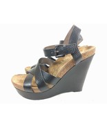 Sam Edelman Black Leather Platform Wedge Heel Strappy Sandals Size 9.5 - £23.73 GBP