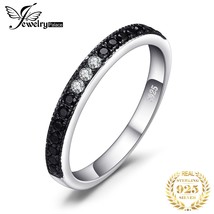 Natural Black Spinel 925 Sterling Silver Band Wedding Engagement Ring for Women  - £16.67 GBP