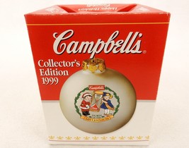 Campbell Kids Christmas White Glass Ball Ornament, 1999 Collector&#39;s Edition - £15.26 GBP