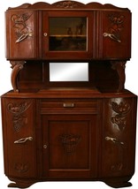 1920 Art Deco Buffet French Carved Oak Grapes Fruit, MidCentury Modern - $1,779.00