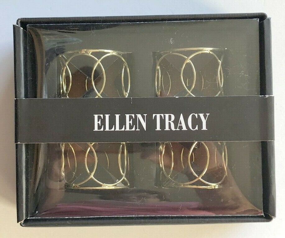 Primary image for Ellen Tracy Napkin Rings Set of 4 Gold Circles Open Wire Thanksgiving Christmas