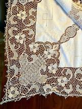 Vintage Antique Hand Made Openwork Lace Embroidred Tablecloth 60x90 Spiderwebs - $346.50