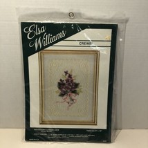 Elsa Williams Crewel Kit Violets on Illusion Lace 9" x 12" Vintage Embroidery - $16.82