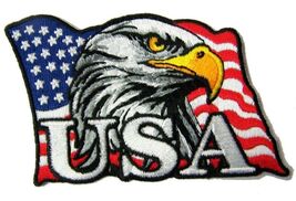 EAGLE HEAD AMERICAN FLAG EMBROIDERED PATCH PA8010 biker new iron on patches - $9.49