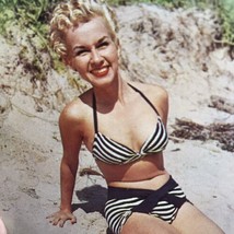 Beach Girl 1950s Vintage Postcard Summer Fashion Blonde Striped Bikini Woman - £11.51 GBP