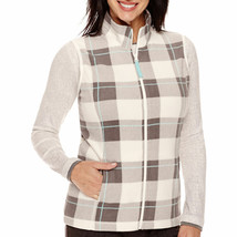 Made For Life Polar Fleece Vest Plaid Zip Teal Ivory Gray Check Women&#39;s Size PXS - £7.92 GBP