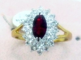 Vintage Sparkle Ruby Red Crystal 2 Rows Rhinestone 14 K Gold P.Cocktail Ring Sz 9 - £11.76 GBP