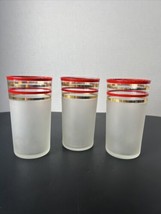 Vintage Set of 3 Frosted Tumblers Red/Gold Stripes - £7.97 GBP