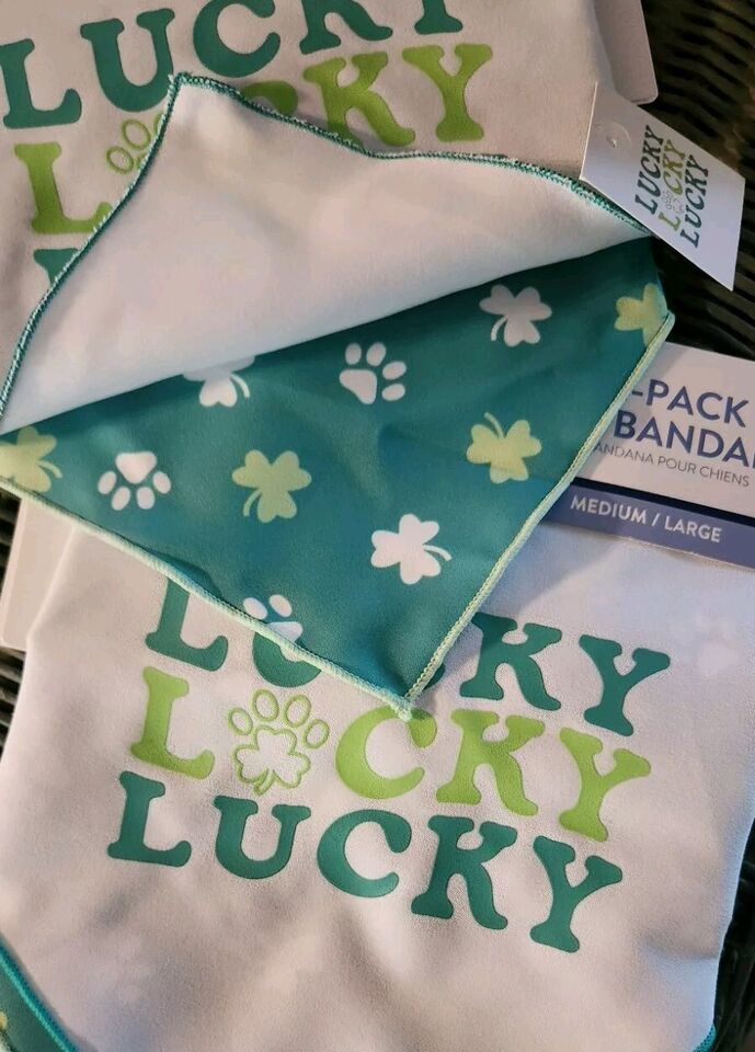 Top Paw Pet Bandana 2 Pack - Lucky Paw Print Shamrocks Medium/ Large - $4.92