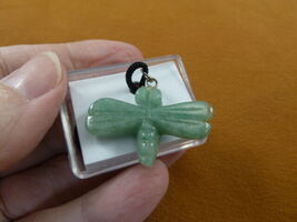 ann-drag-3) little green DRAGONFLY gemstone figurine PENDANT necklace Fe... - $12.99