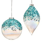 Iridescent Christmas Ornaments Set of 2 Glass with Beads Glitter & Sequins 
