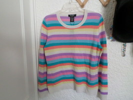 Lord &amp; Taylor 100% Cashmere Striped Sweater Pastel Colors Sz L NWT - £51.19 GBP