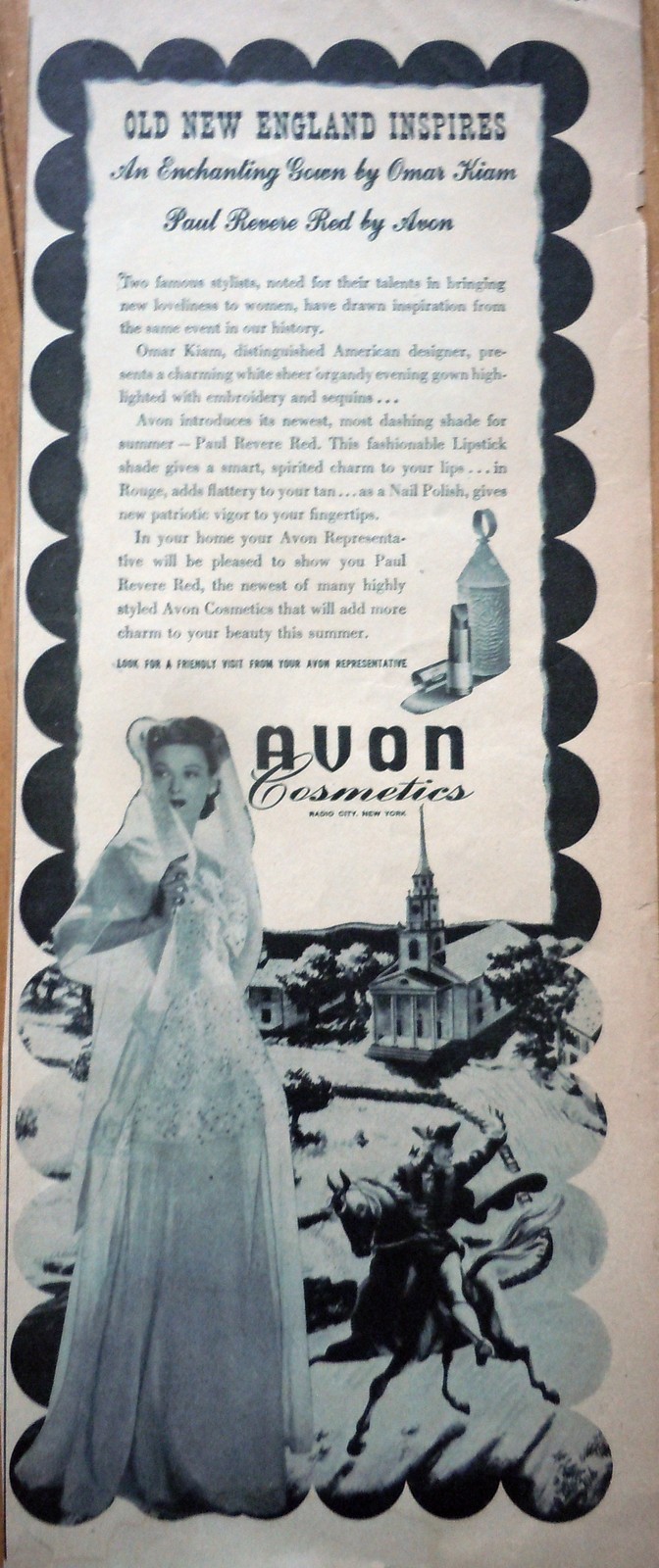 Avon Cosmetics Paul Revere Red Advertising Print Ad Art 1950s - £7.05 GBP