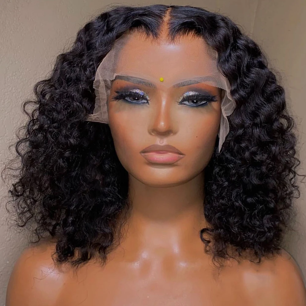 13x4 Deep Wave Lace Frontal Wig Curly Human Hair Wigs Short Bob Wig Loose Water - £74.40 GBP+