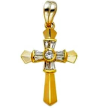 14K Yellow Gold 23x17mm CZ Religious Crucifix Cross Charm Pendant - $230.65