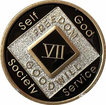 7 Year Black and Silver Glitter NA Medallion Official Narcotics Anonymous Chip - £30.85 GBP